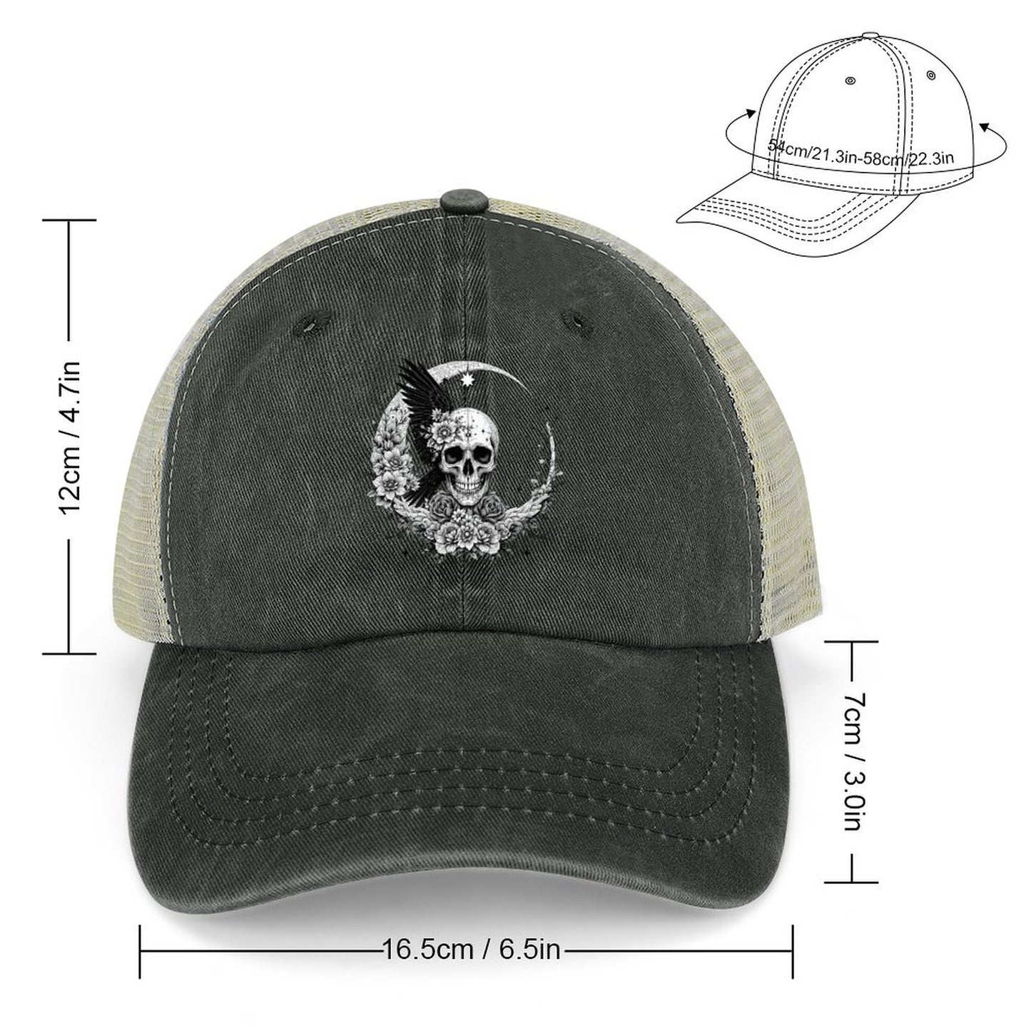 Cotton Trucker Hat for Casual Style - Skull and Roses