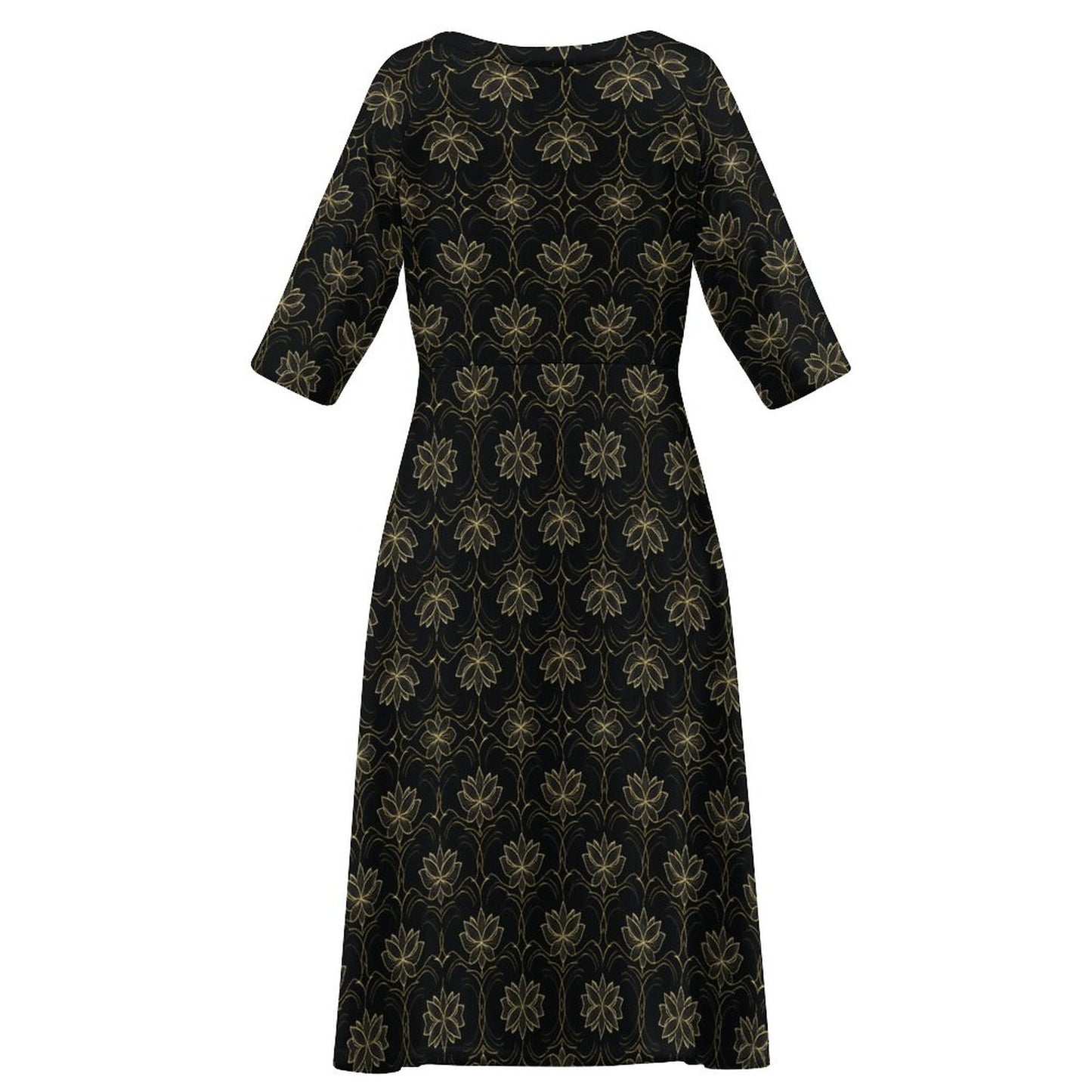 Round Neck 3/4 Sleeve Long Dress