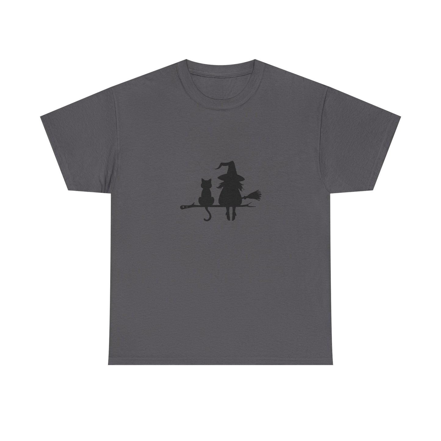 Witch and Cat Tee | Spooky Unisex Shirt for Halloween | Cute Witchwear for Cat Lovers | Fall Wardrobe Essential | Gift for Magical Friends