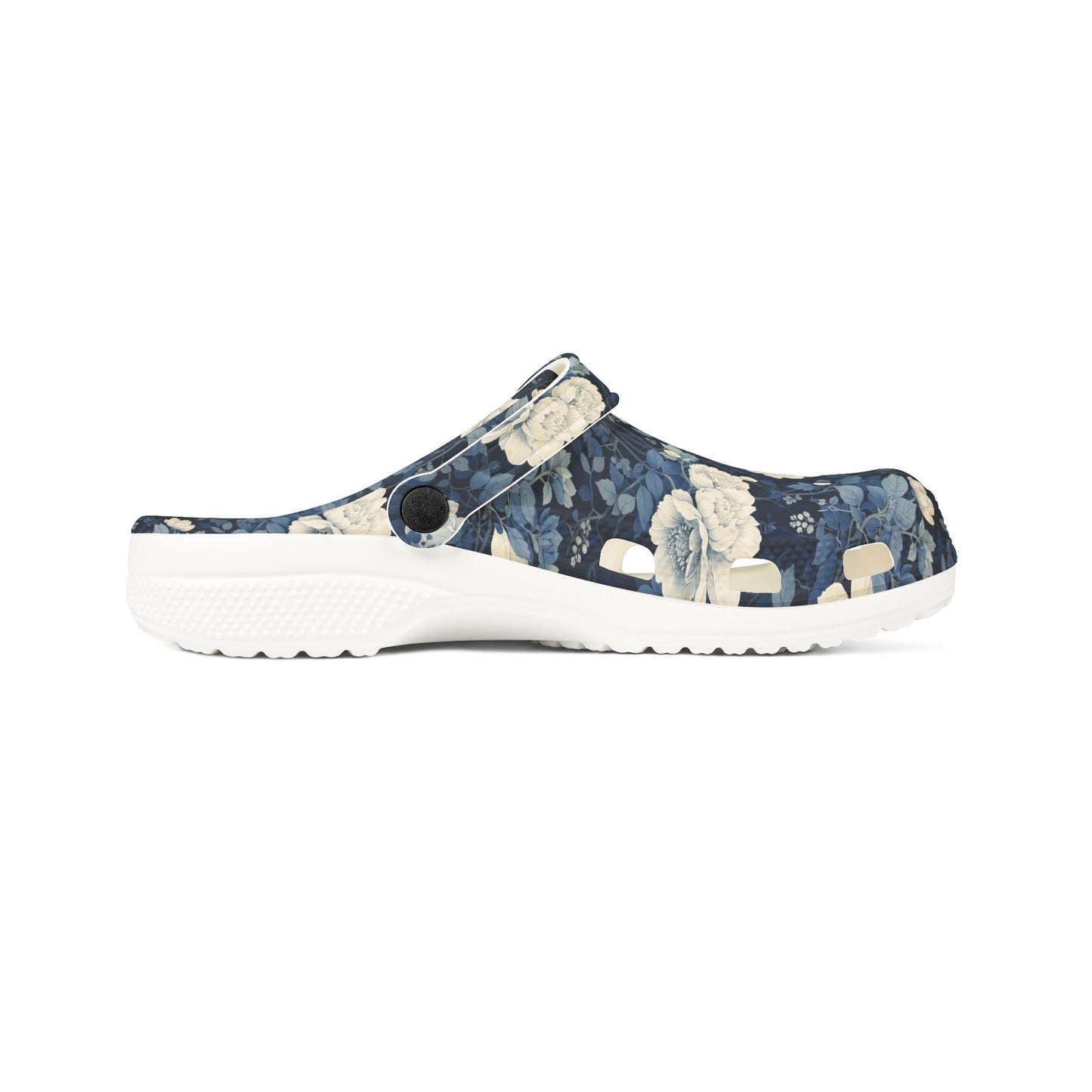 Floral Clogs - Vintage Blue Rose Slip-On Shoes