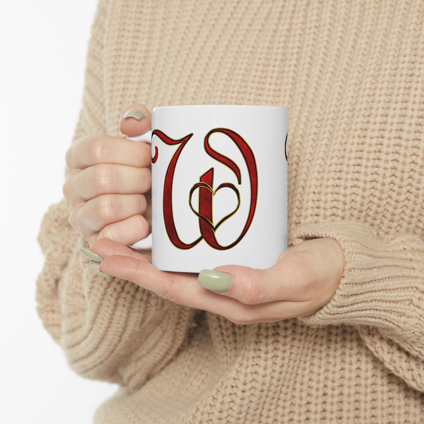 Monogram Script Ceramic Mug – Elegant Red Lettering (11oz & 15oz)
