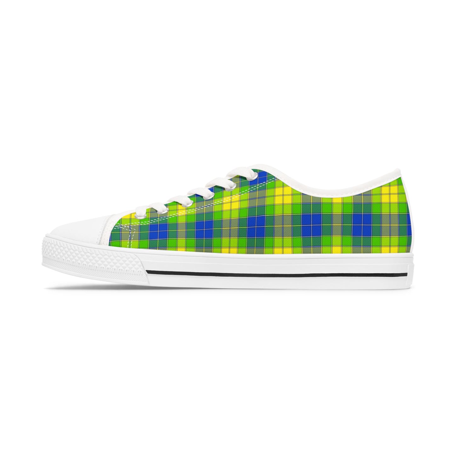 Plaid Green Blue Low Top Sneakers — Casual Canvas Shoes