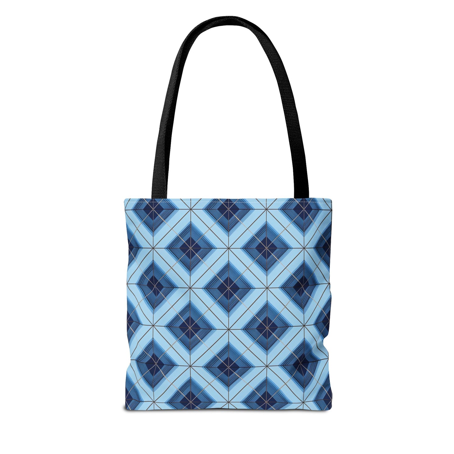 Blue Geometric Tote Bag — Repeating Diamond Pattern AOP