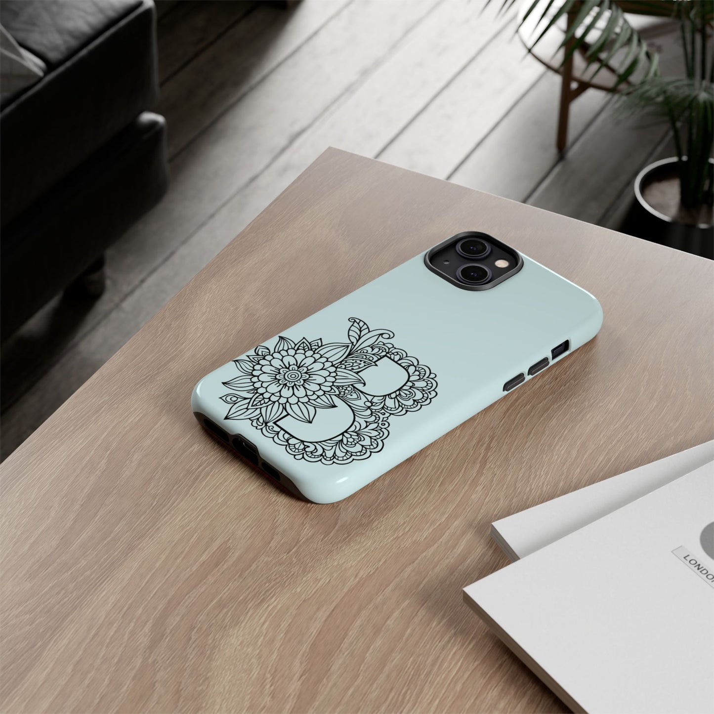 Personalized Tough Phone Case- Letter B, Floral Monogram Cell Phone Cover, Custom Protective Case, Unique Gift, Birthday, Graduation