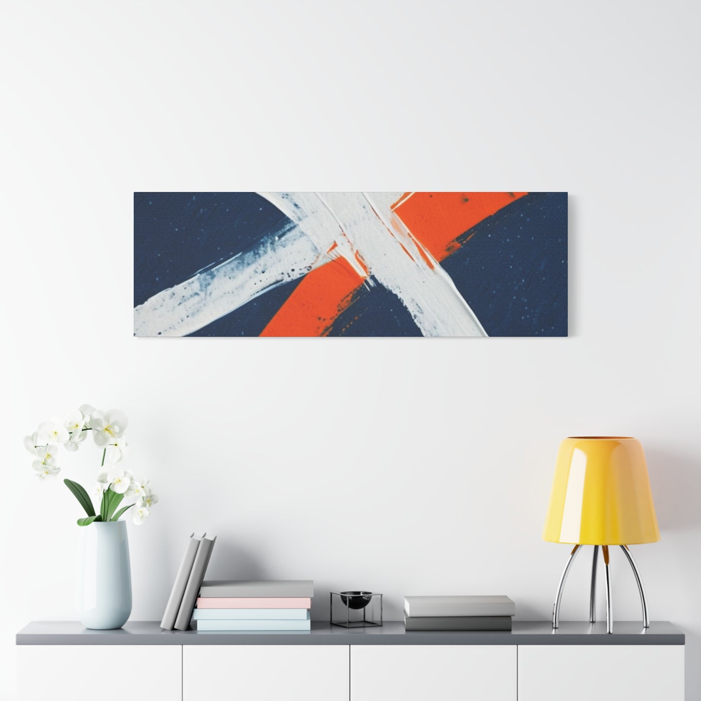 Abstract Navy & Orange Brushstroke Canvas