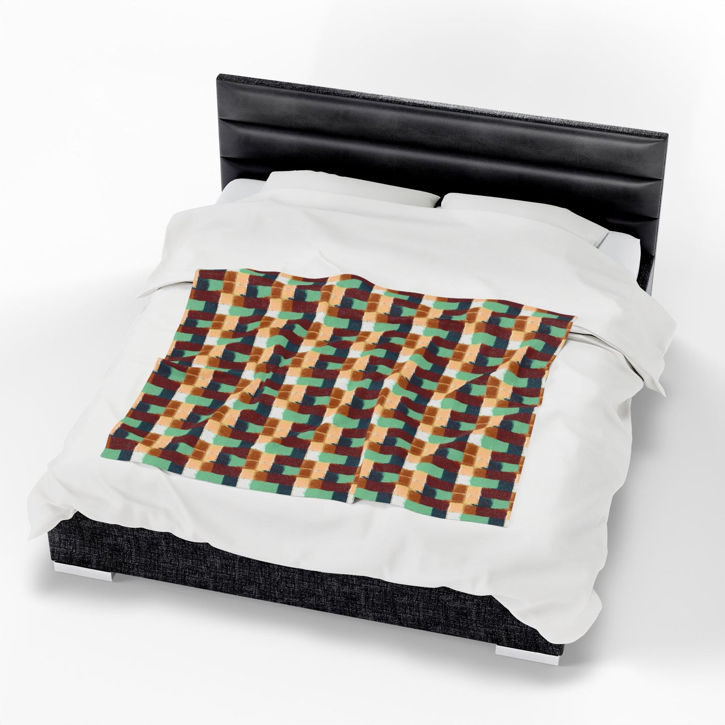 Geometric Retro Plaid Velveteen Plush Blanket — Cozy Mid-Century Throw