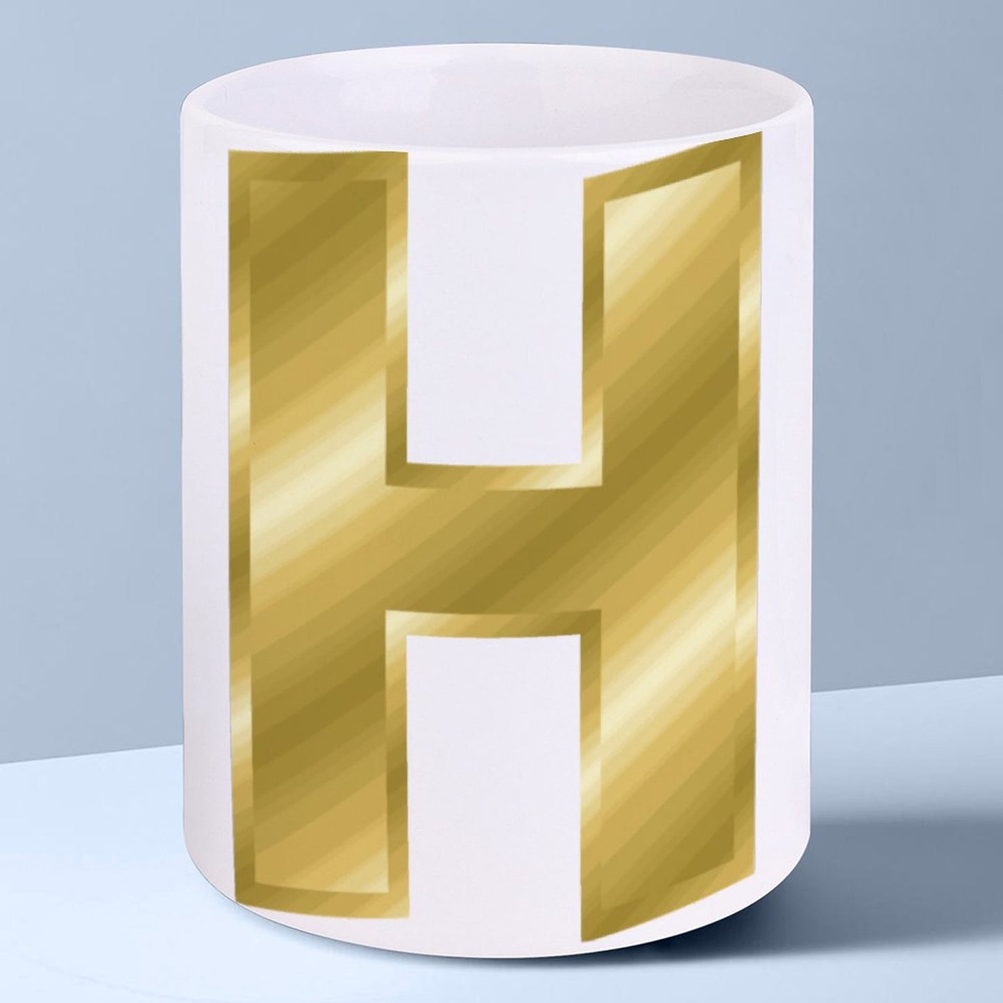14oz White Ceramic Mug with Handle - Letter H