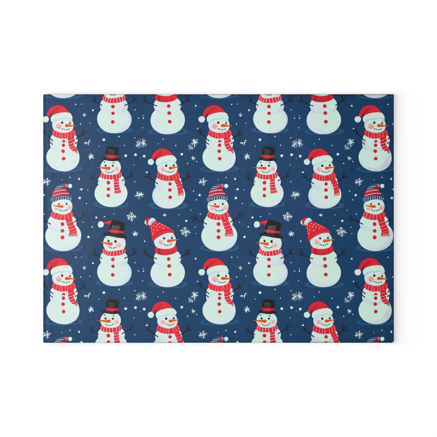Snowman Pattern Glass Cutting Board — Festive Holiday Kitchen Decor