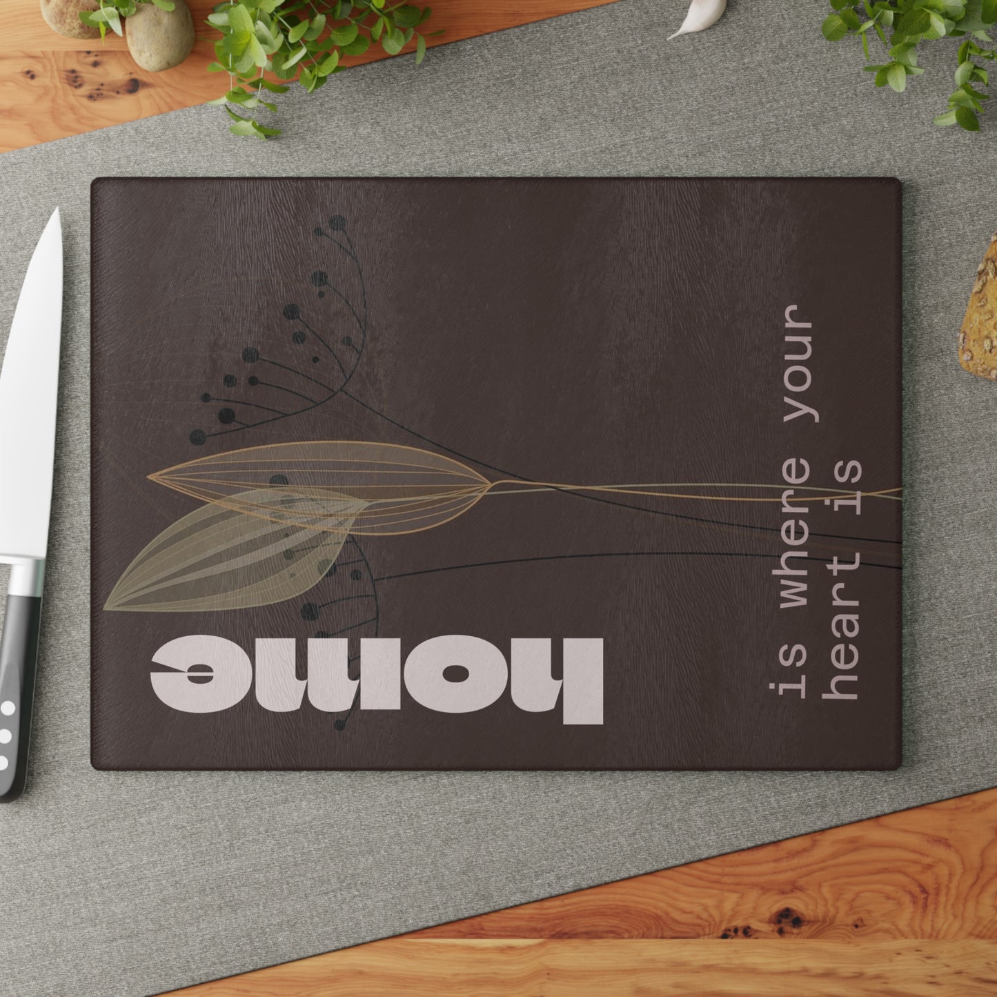 Beautiful Home-Themed Glass Cutting Board, Kitchen Decor, Gift for Hosts, Housewarming, Wedding, Artsy Culinary Tool