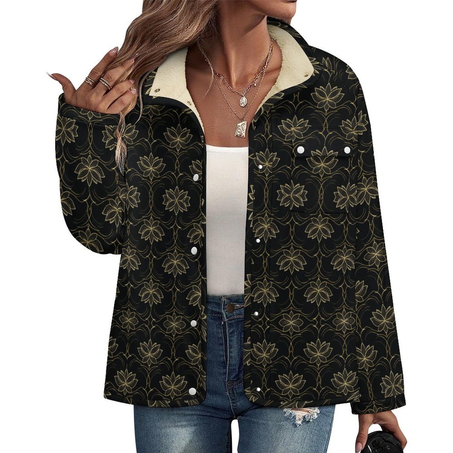 Stand-up Collar Fleece Casual Jacket