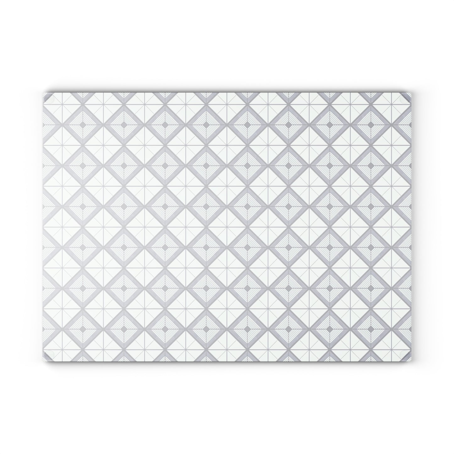 Geometric Slate Glass Cutting Board — Navy Diamond Tile Pattern