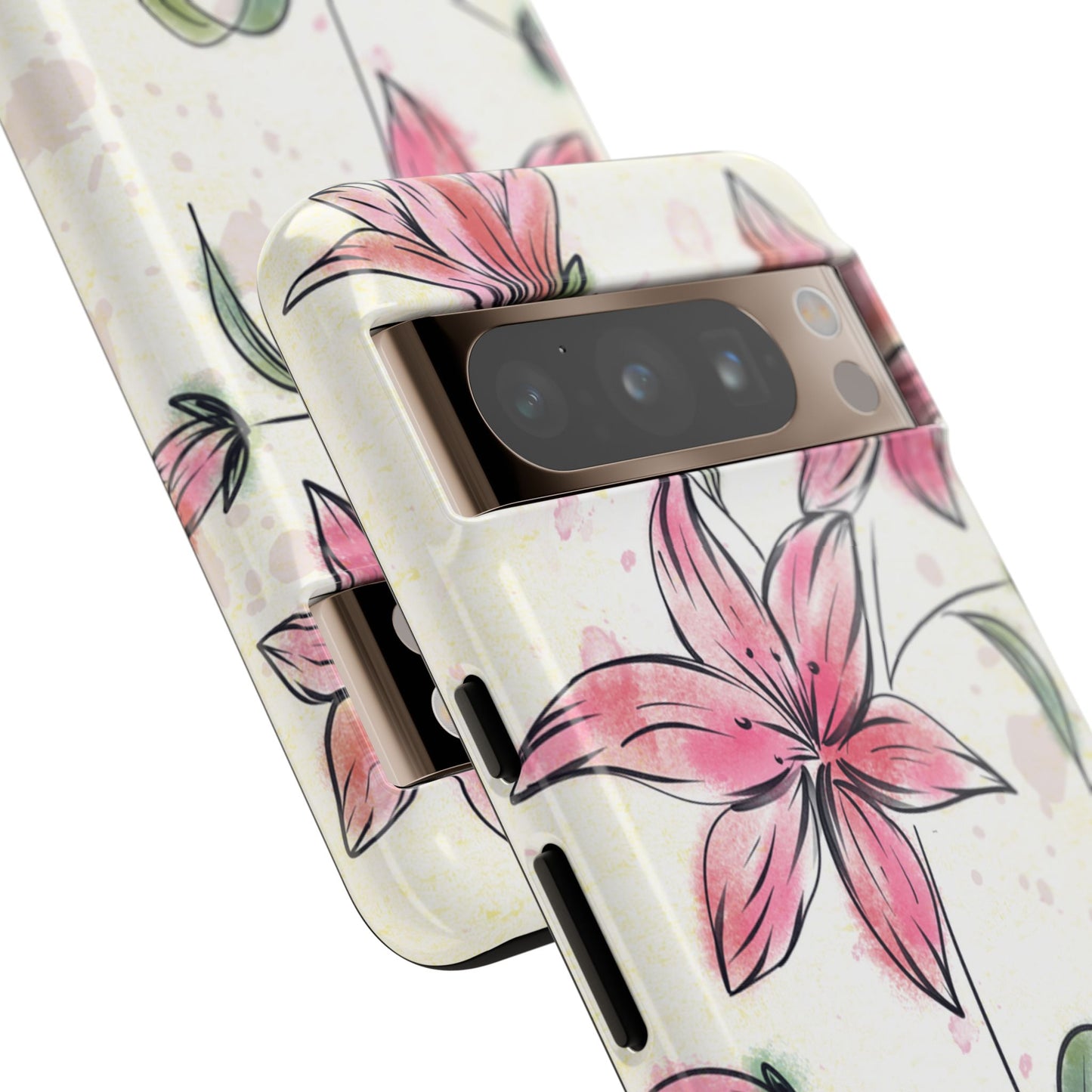 Floral Phone Case with Elegant Pink Lilies, Cute Floral Accessories, Phone Protection, Gift for Her, Stylish Cell Phone Cover