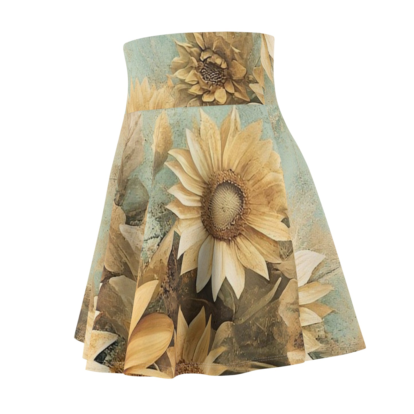 Bohemian Floral Skater Skirt, Sunflower Print, Casual Summer Style, Cute Vacation Outfit, Vintage-inspired Dress