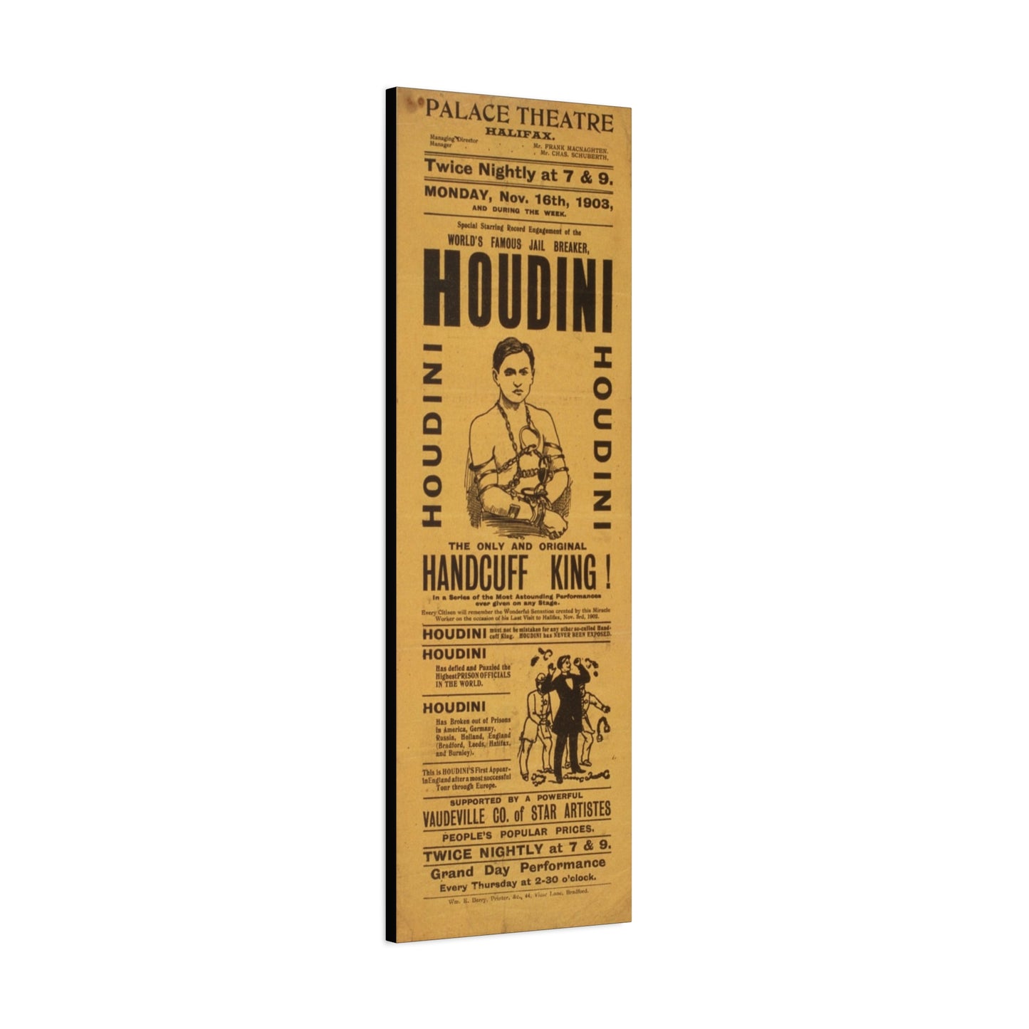 Houdini Vintage Poster Matte Canvas Wall Art (Stretched 1.25")