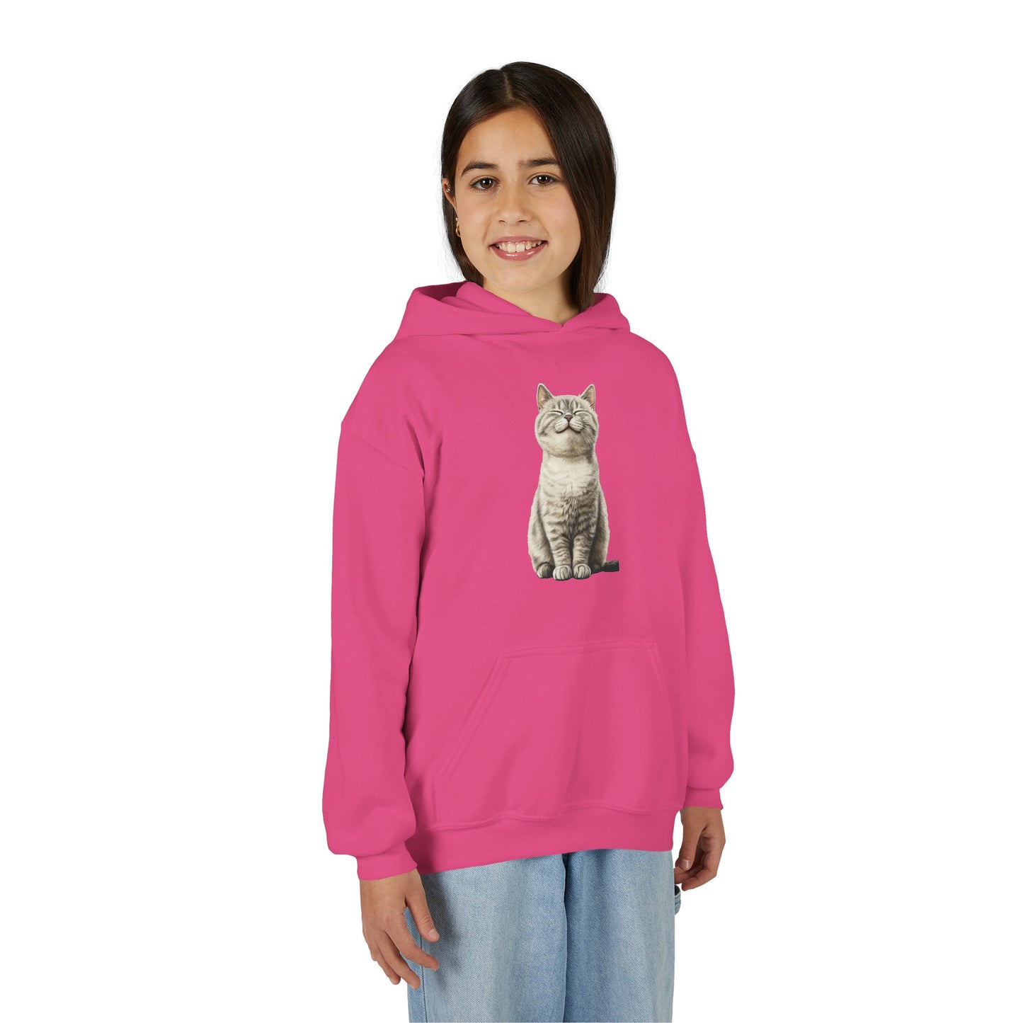 Kids Cat Hoodie – Cute Sitting Kitten Youth Hooded Sweatshirt