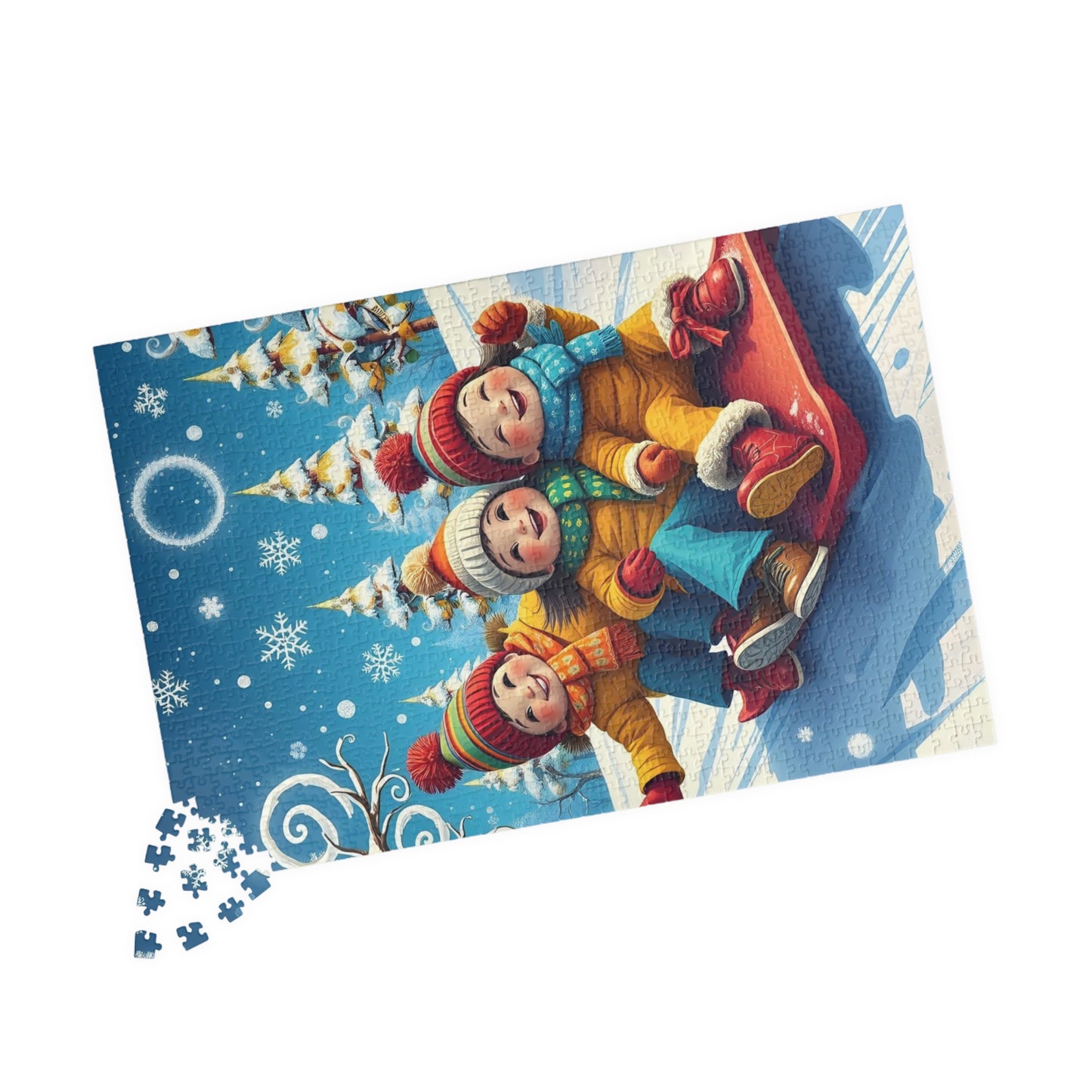 Kids Sledding Winter Scene Jigsaw Puzzle — Holiday Family Fun (110–1014 pcs)