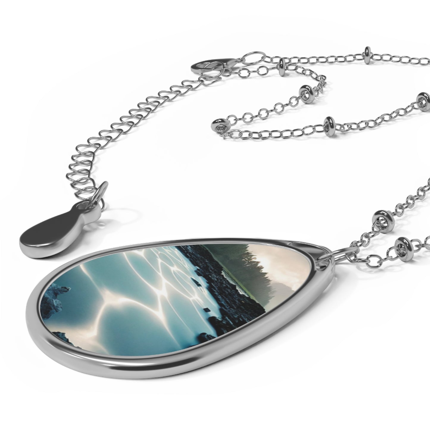 Serene Landscape Oval Necklace, Nature Jewelry, Minimalist Pendant, Gift for Her, Travel Accessory, Boho Necklace