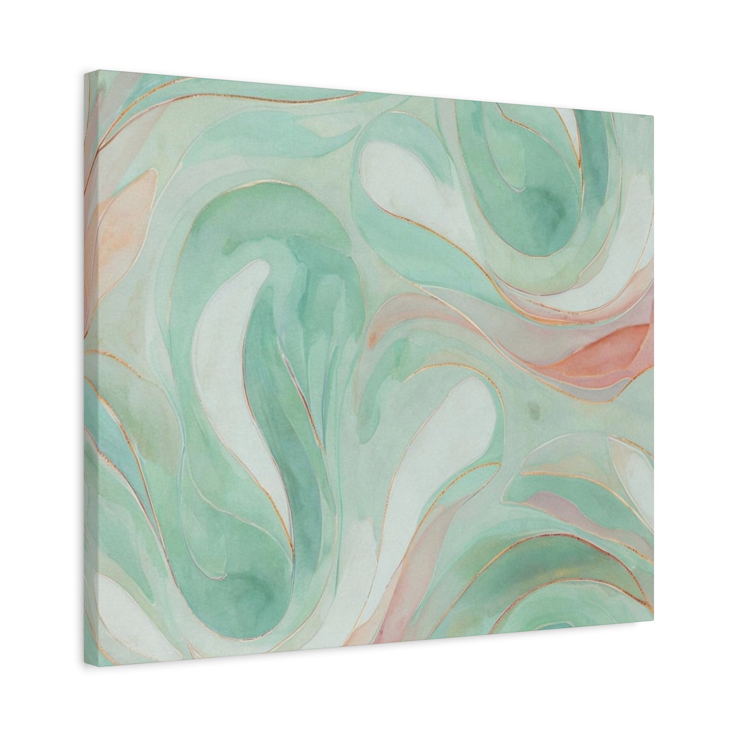 Abstract Green Marble Canvas Print — Teal & Coral Swirl Wall Art
