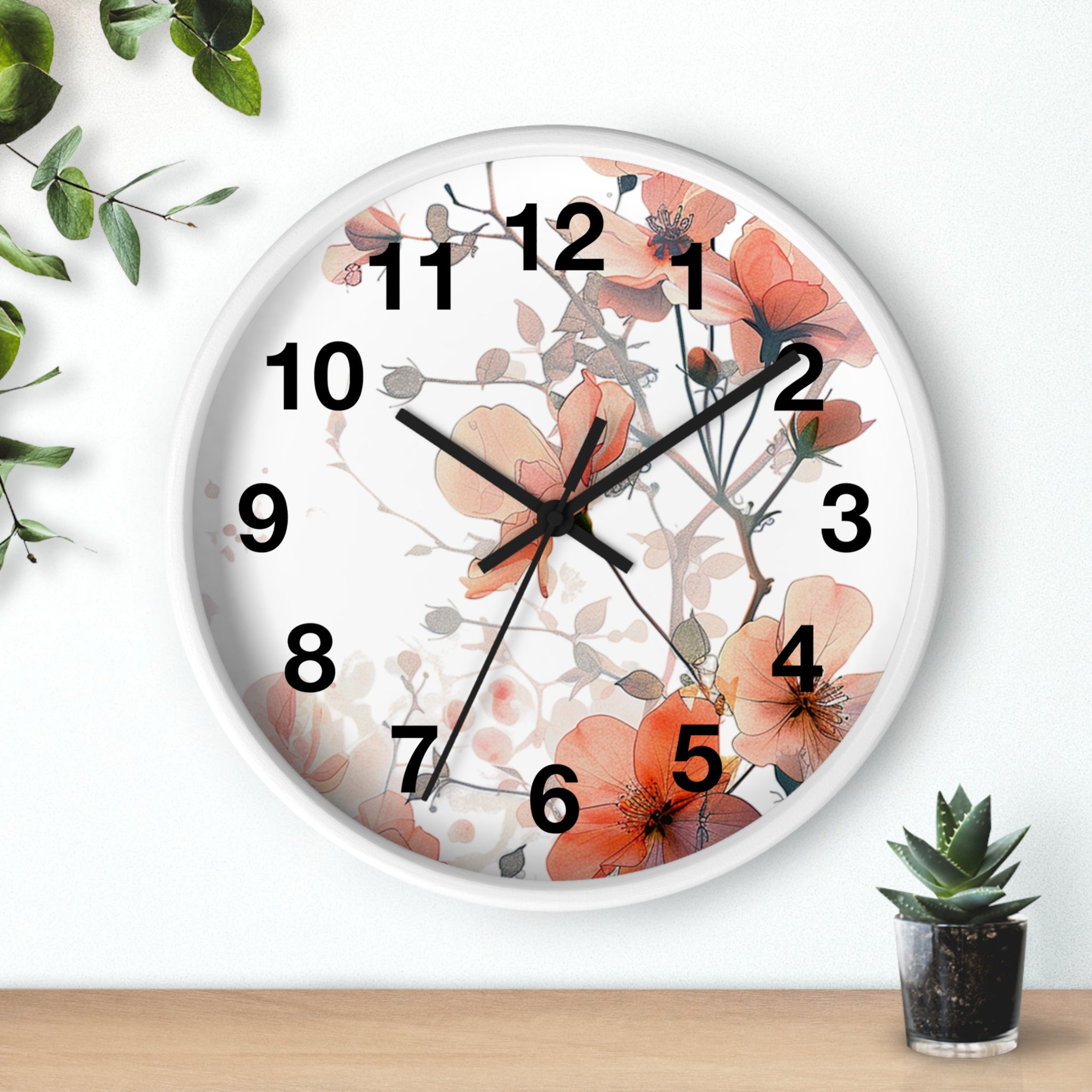 Floral Wall Clock — Soft Orange Blossom Decorative Clock
