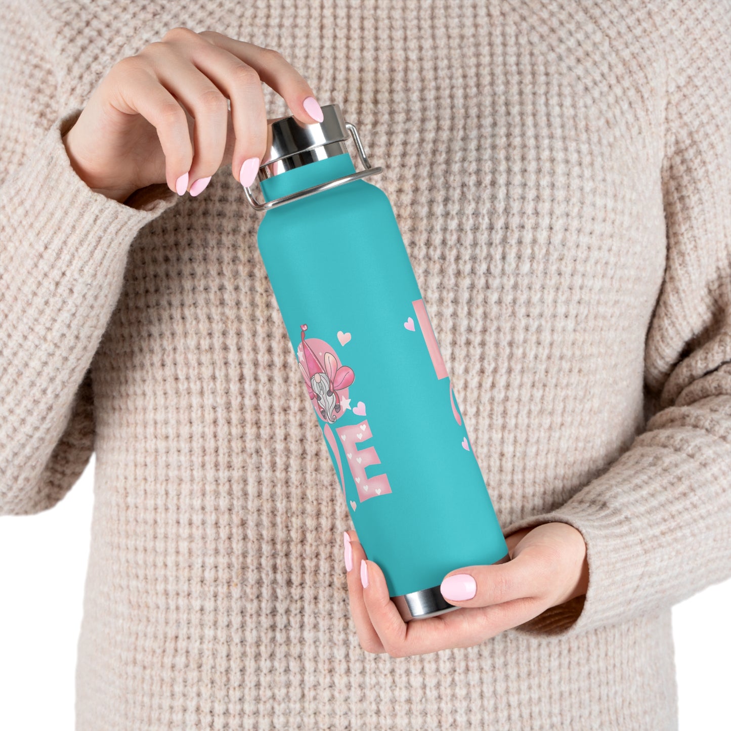 22oz Insulated Bottle — Red 'LOVE' Floral Valentine Water Bottle
