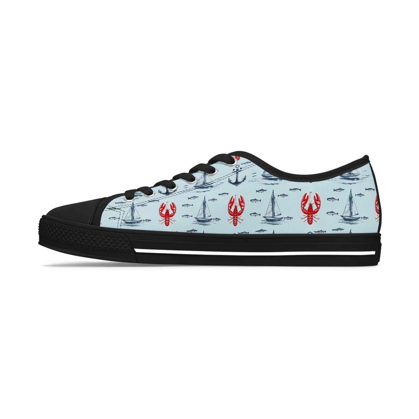 Lobster Nautical Low-Top Sneakers —  Coastal Sailboat Print