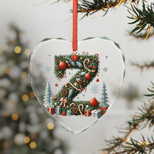 Heart Crystal Ornament — Festive Christmas Letter "Z" Holiday Tree Decoration