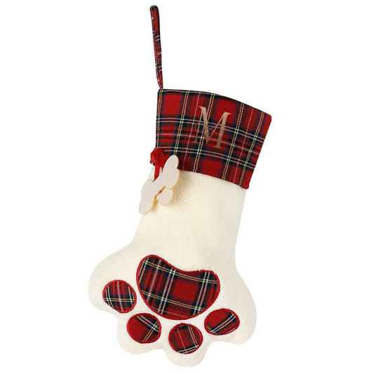 Pet Cat Dog Claw Christmas Stocking - Letter M