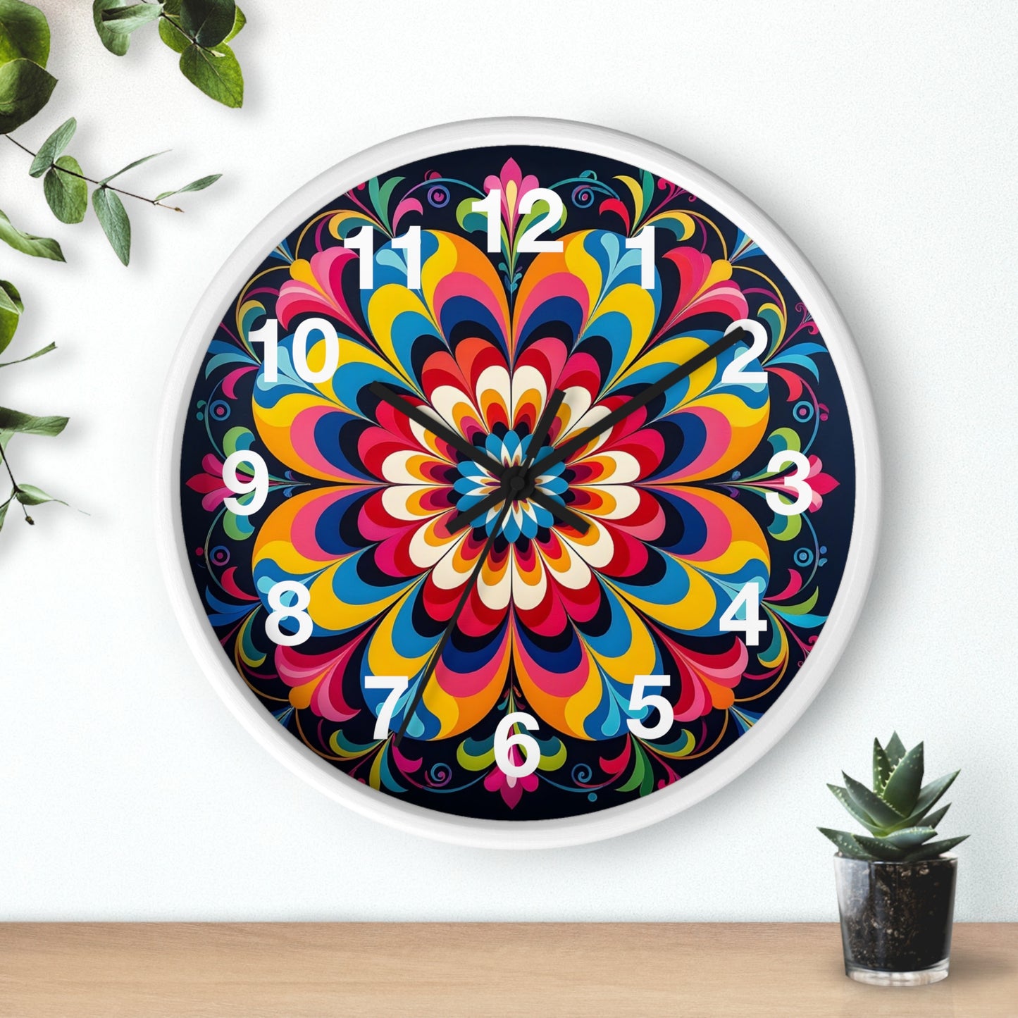 Colorburst Mandala Wall Clock — Vibrant Retro Boho Home Decor