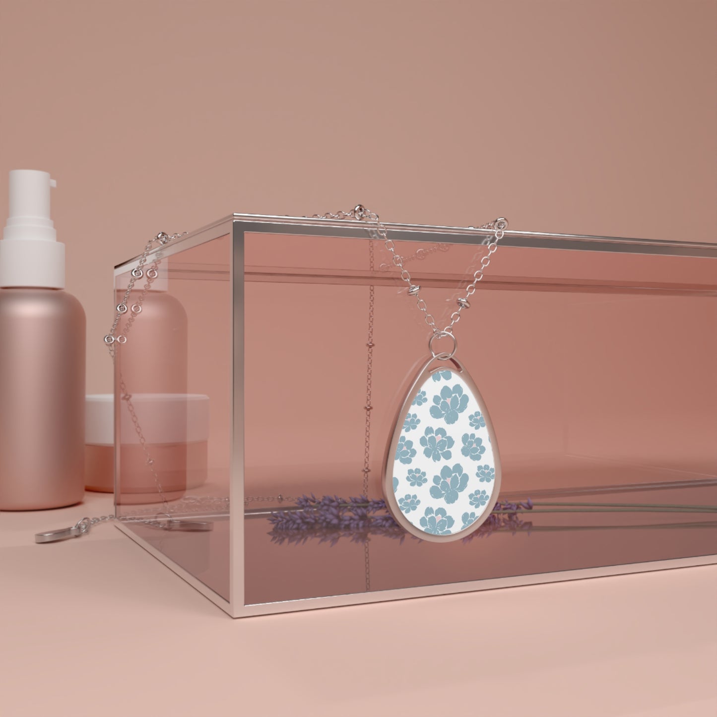 Floral-Patterned Oval Necklace, Elegant Pendant, Unique Jewelry Gift, Nature-Inspired Accessory, Floral Jewelry for Occasion