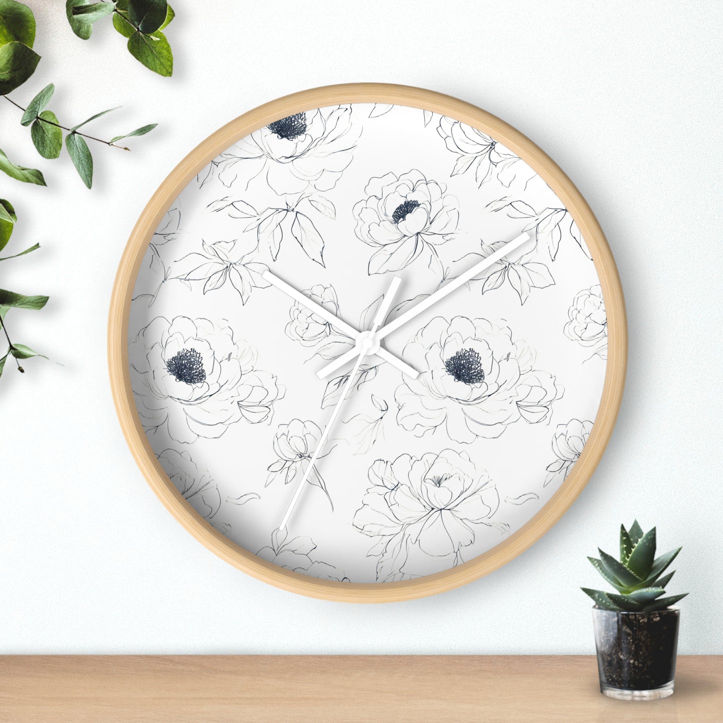 Elegant Floral Wall Clock, Modern Home Decor, Gift for Her, Kitchen Wall Art