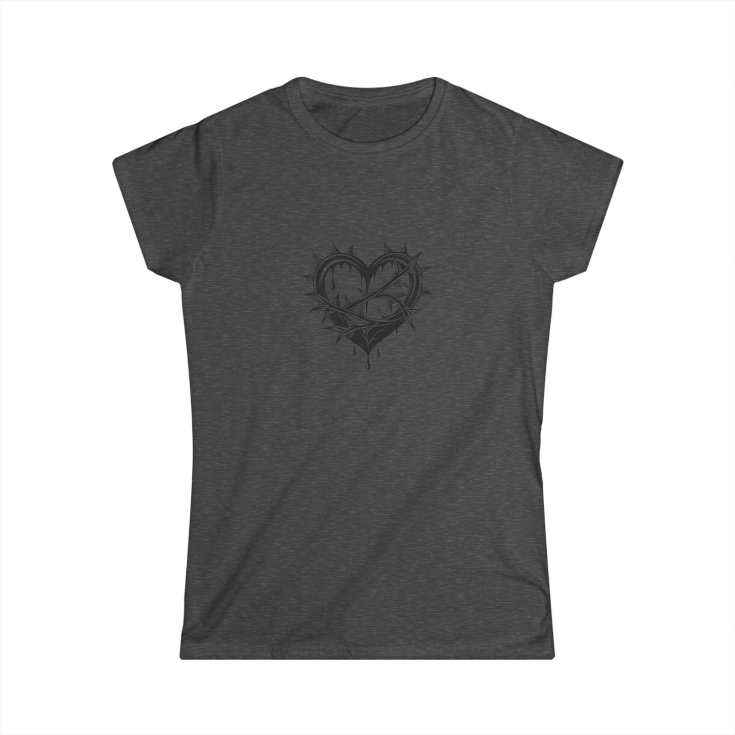Women's Softstyle Tee with Heart Design, Casual Graphic T-Shirt, Gift for Her, Valentine’s Day Apparel, Trendy Outfit