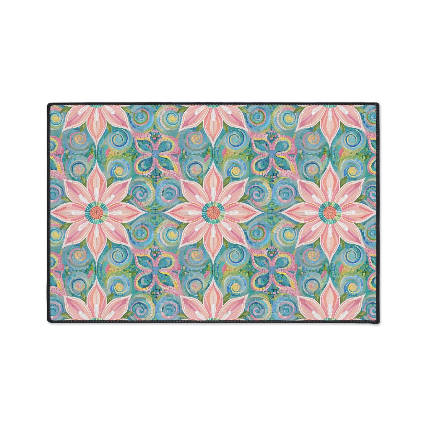 Floral Kaleidoscope Heavy-Duty Floor Mat — Pink Petal Outdoor/Entry Rug