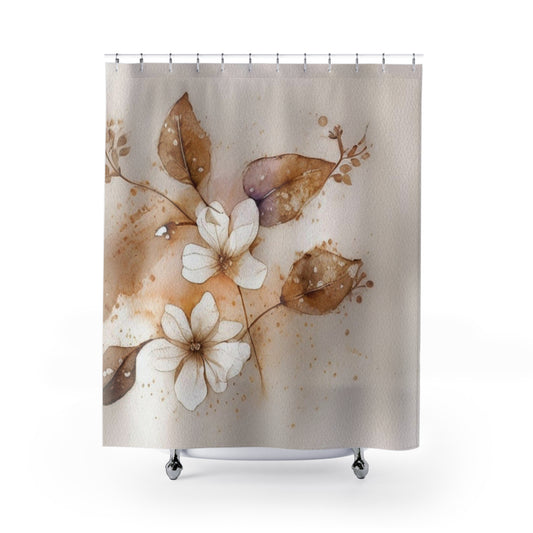 Botanical Watercolor Shower Curtain — Neutral Floral Magnolia Design