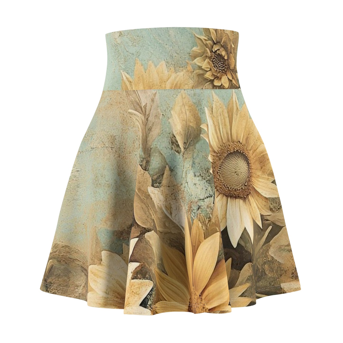 Bohemian Floral Skater Skirt, Sunflower Print, Casual Summer Style, Cute Vacation Outfit, Vintage-inspired Dress