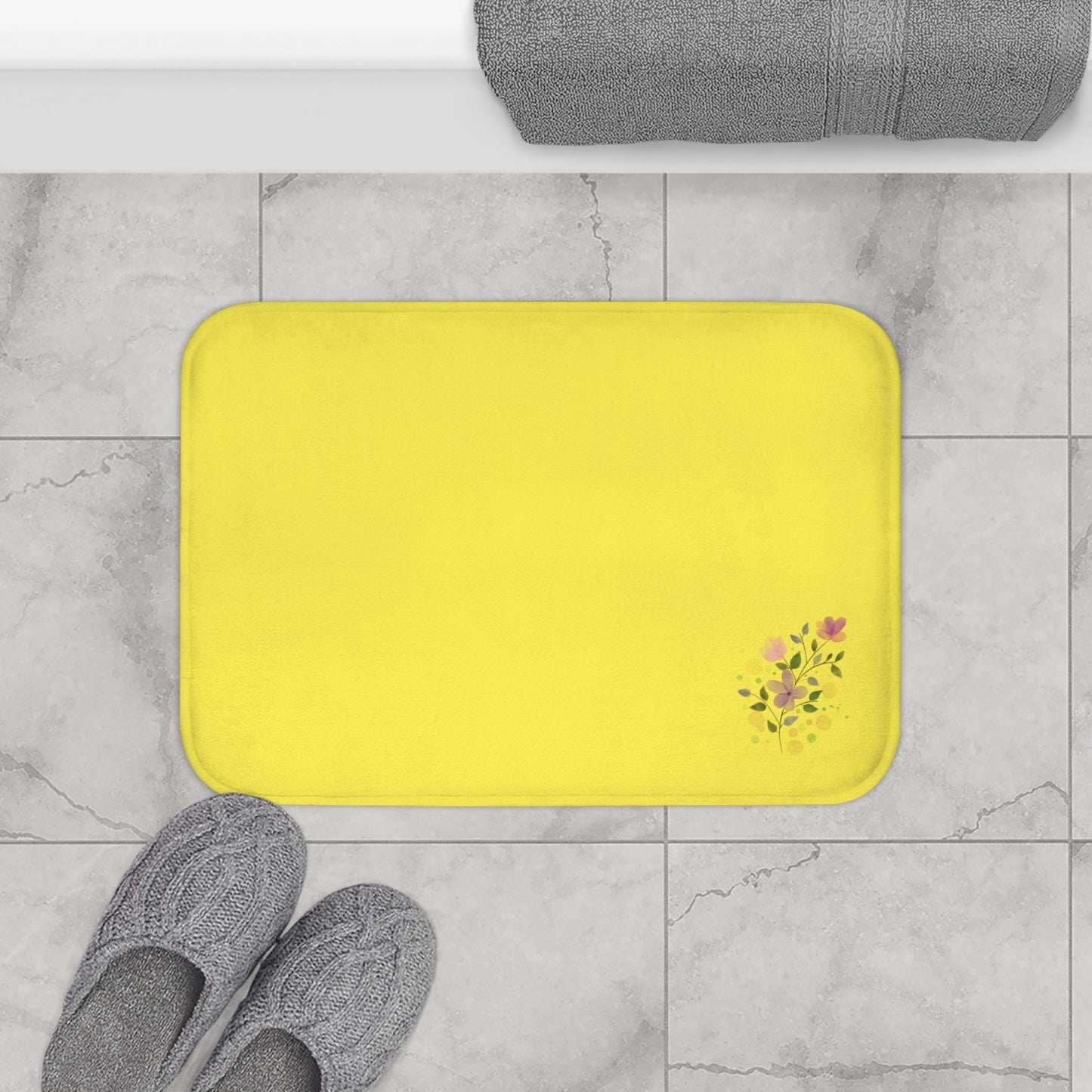 Bright Yellow Floral Bath Mat - Cozy Bathroom Decor, Non-Slip Area Rug, Spring Vibes, Gift for Home, Mother's Day, Summer
