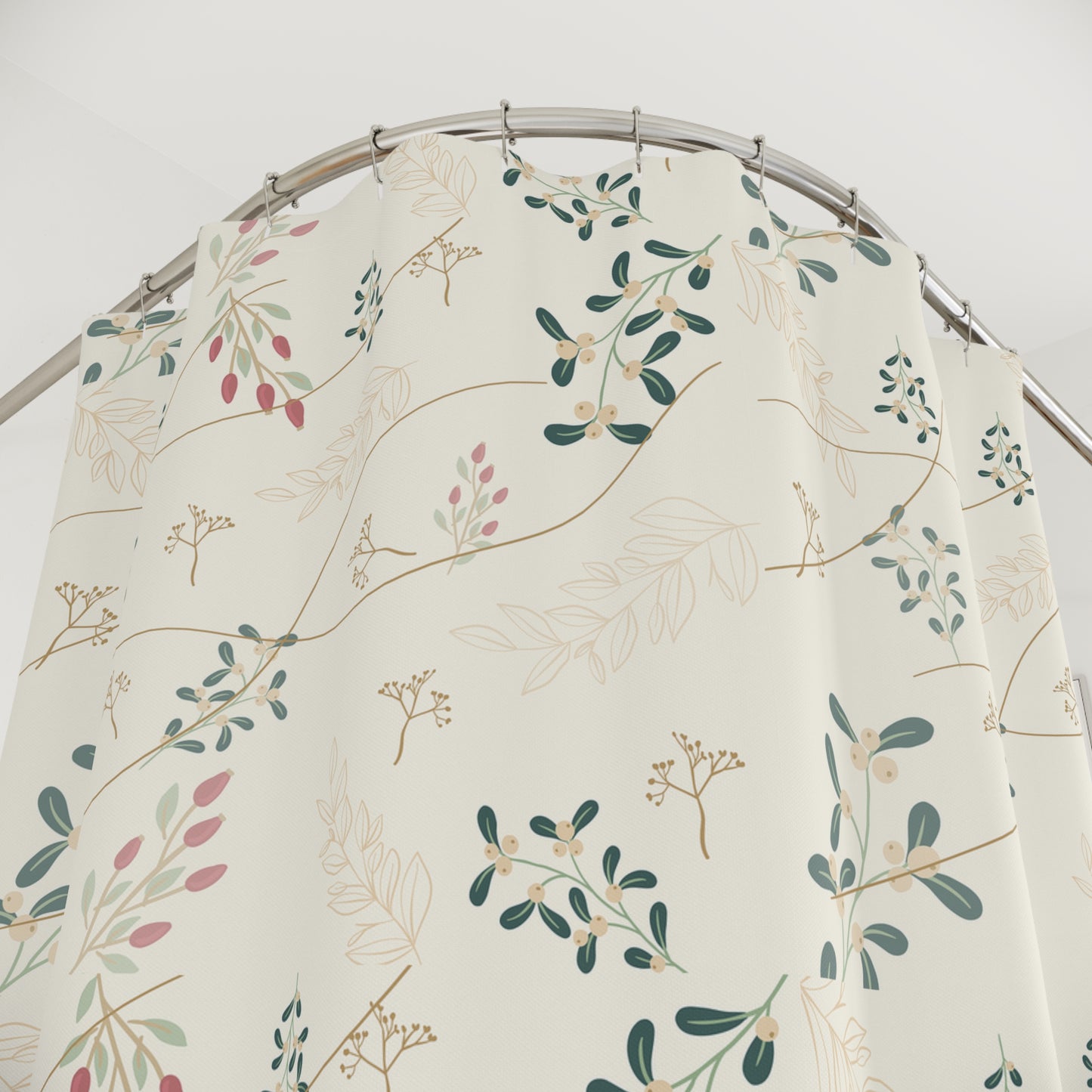 Botanical Vine Shower Curtain – Soft Neutral Floral Bathroom Decor