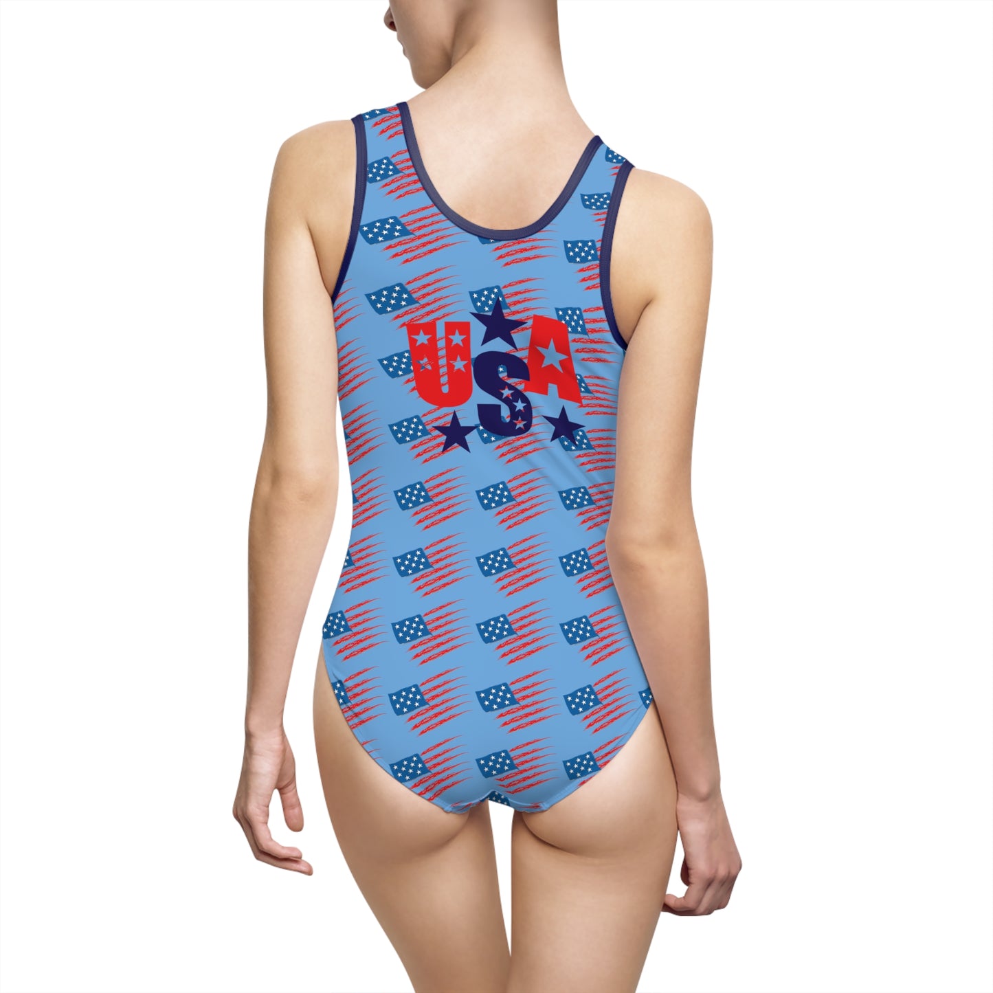 Patriotic Women's One-Piece Swimsuit, American Flag Bathing Suit, Summer Swimwear, Pool Party Outfit, 4th of July Swim