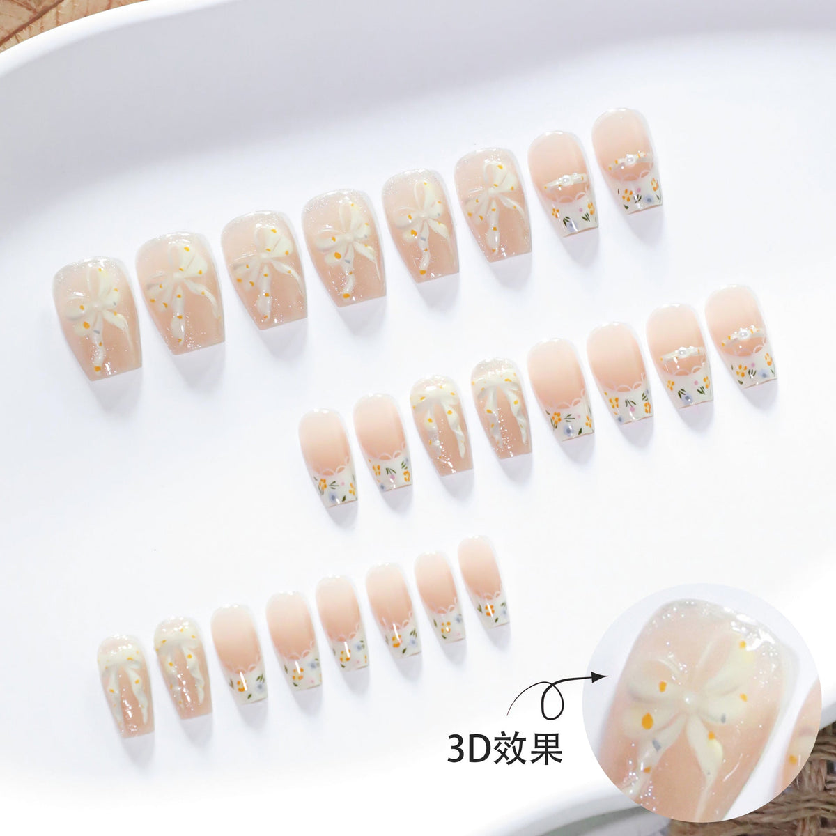 3D bow manicure short ballet wearable cat eye hot-selling wearable 365nails – Image 2
