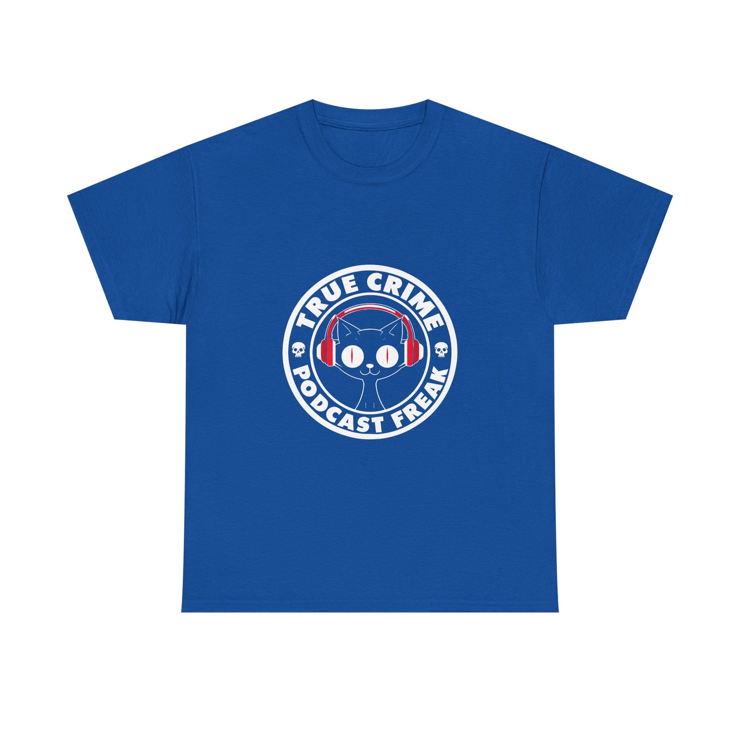 True Crime Podcast Tee — Cat with Headphones Logo