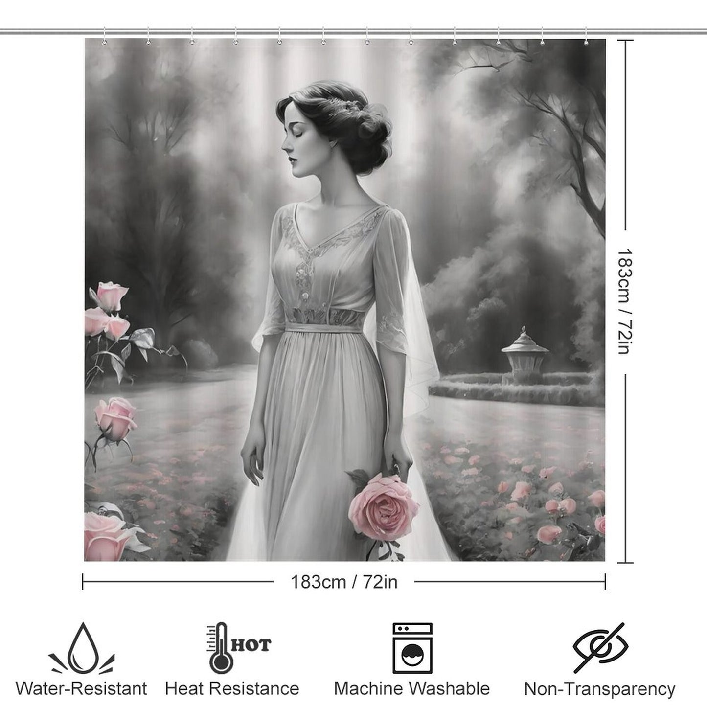 Shower Curtain Set with 3 Rugs