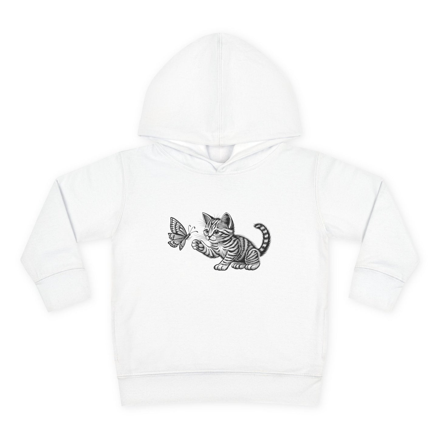Cute Cat and Butterfly Toddler Hoodie, Toddler Pullover, Kids Fleece Hoodie, Animal Lover Gift, Playtime Pullover