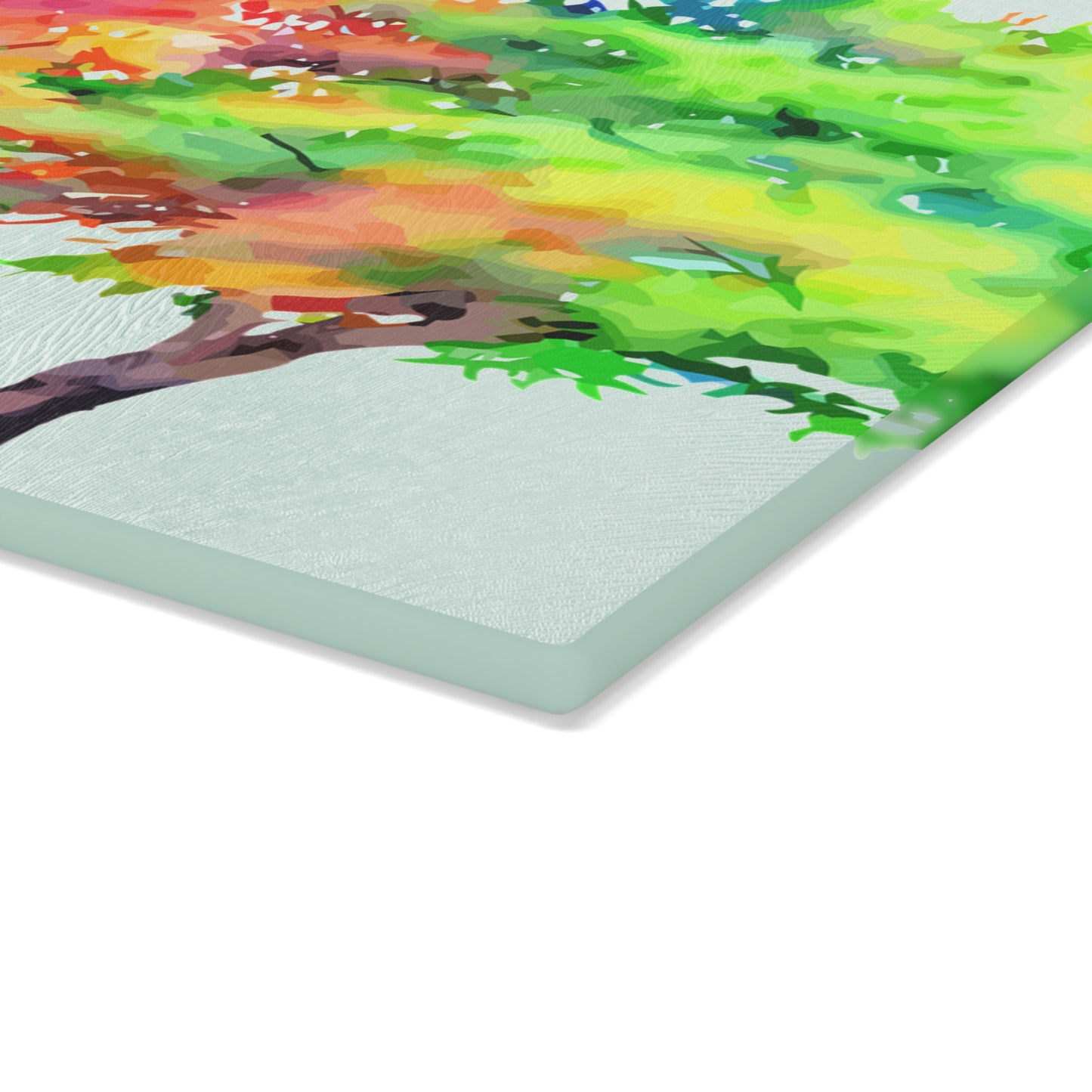 Glass Cutting Board — Colorful Watercolor Trees Kitchen Cutting Board
