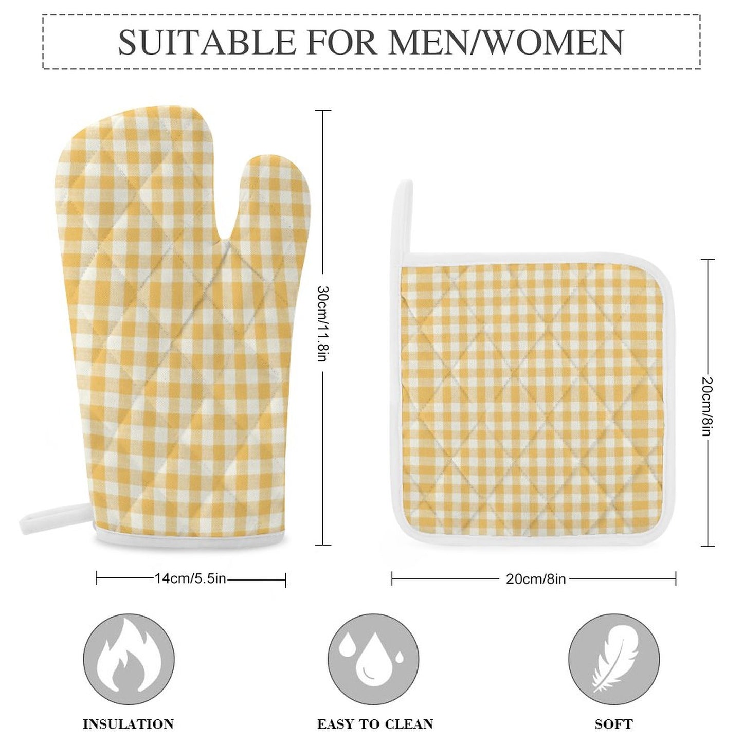 Oven Mitts & Pot Holder Set of 3 Yellow Stripes