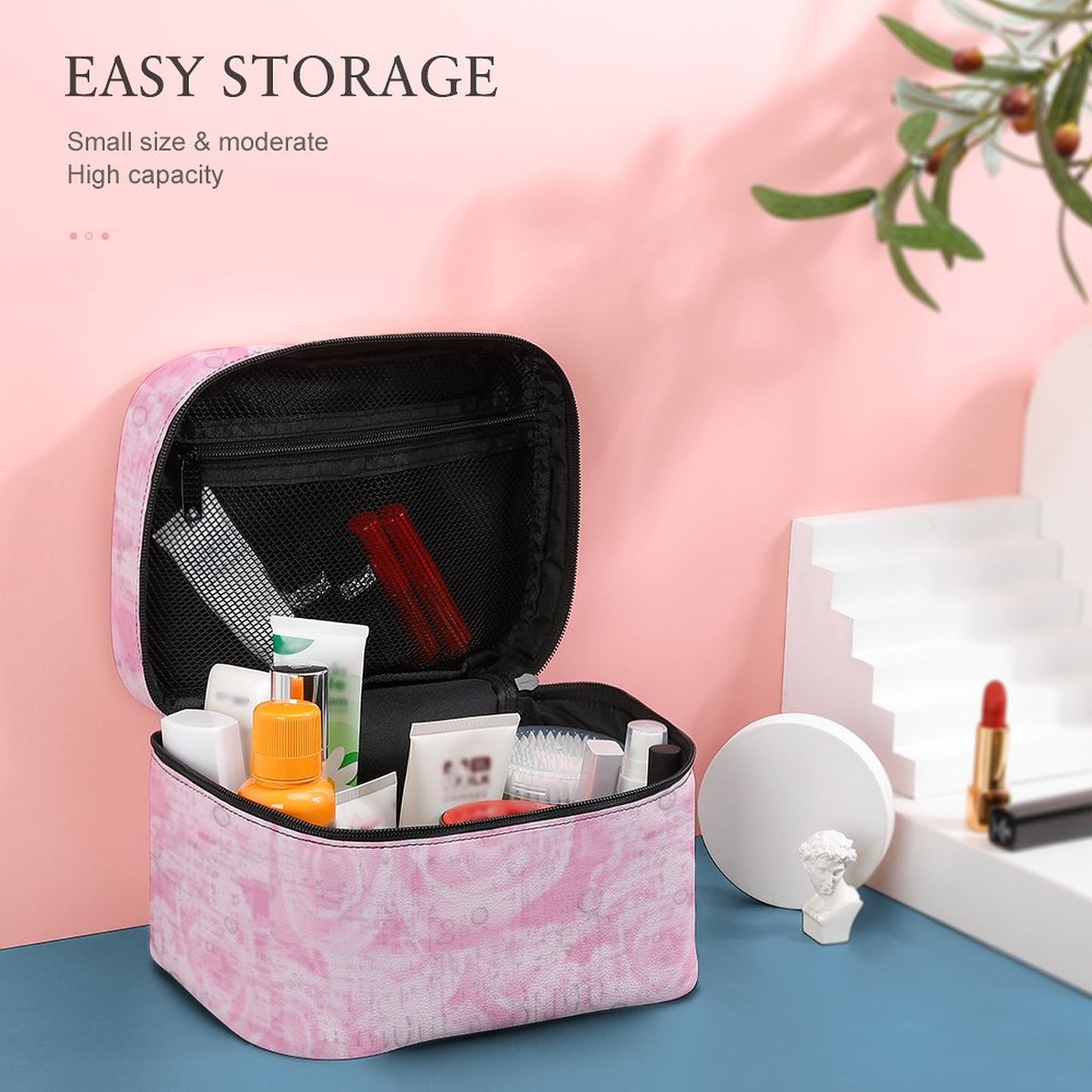 Make-up bag with Lychee pattern PU material