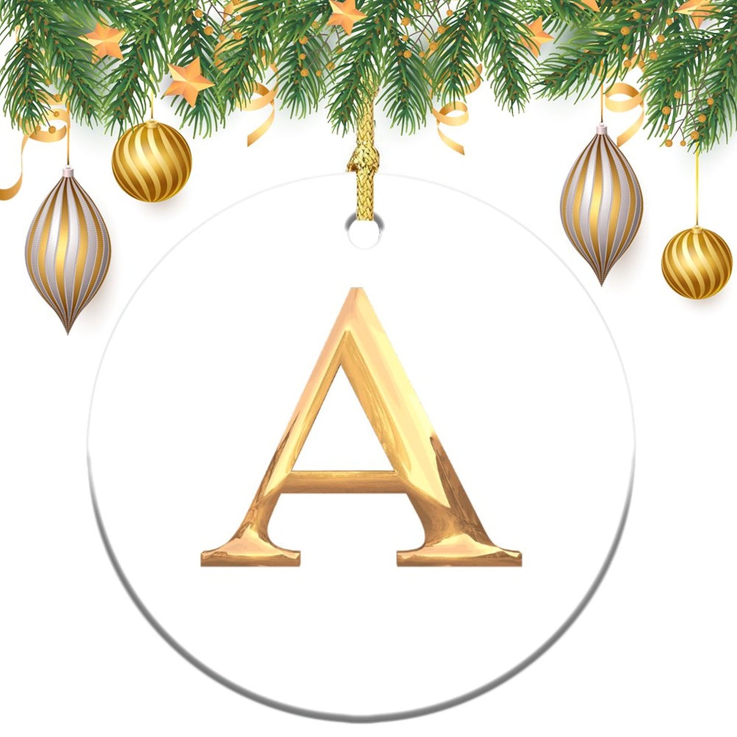Round Christmas Ceramic Ornament- Letter A