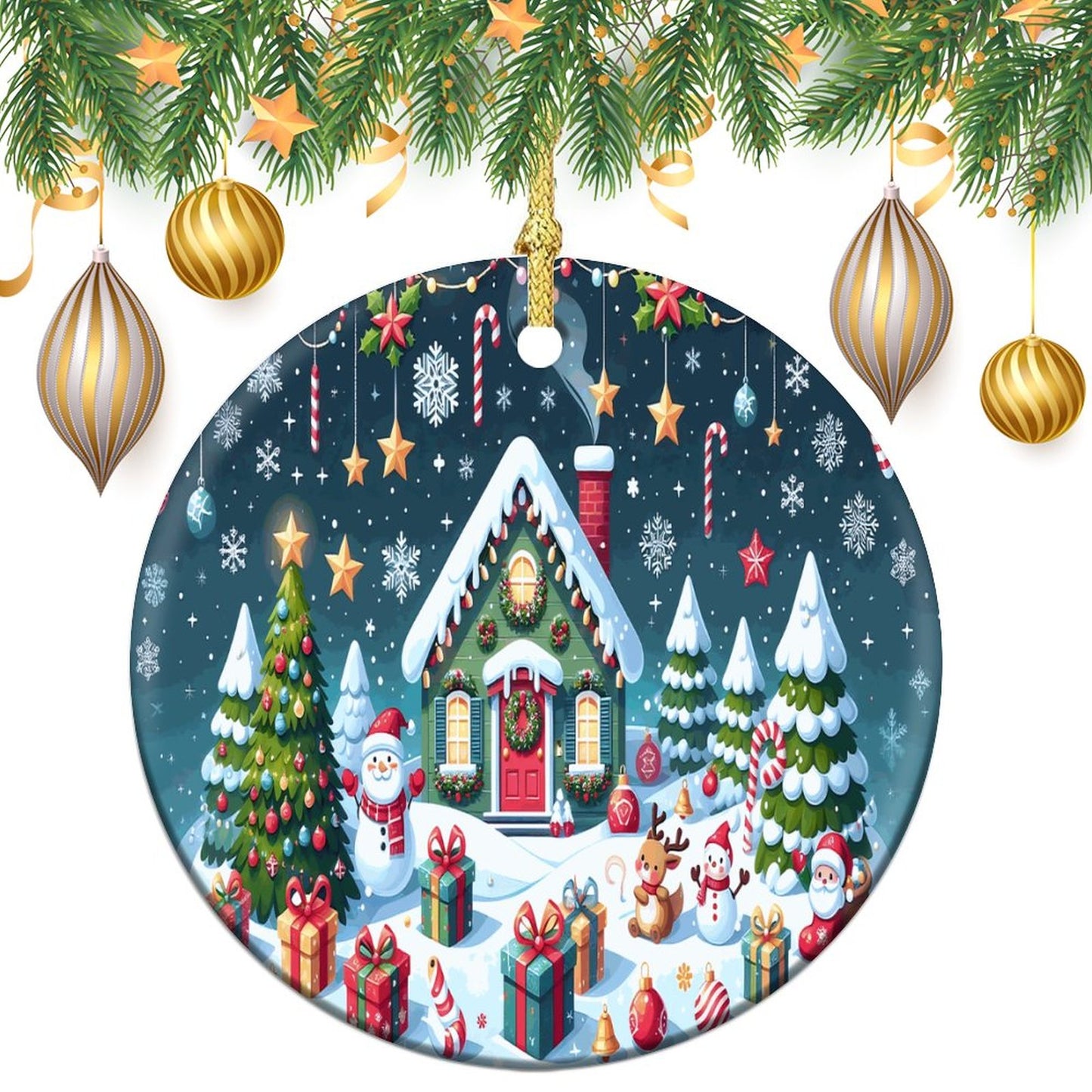 Round Christmas Ceramic Ornament (Glossy Surface)