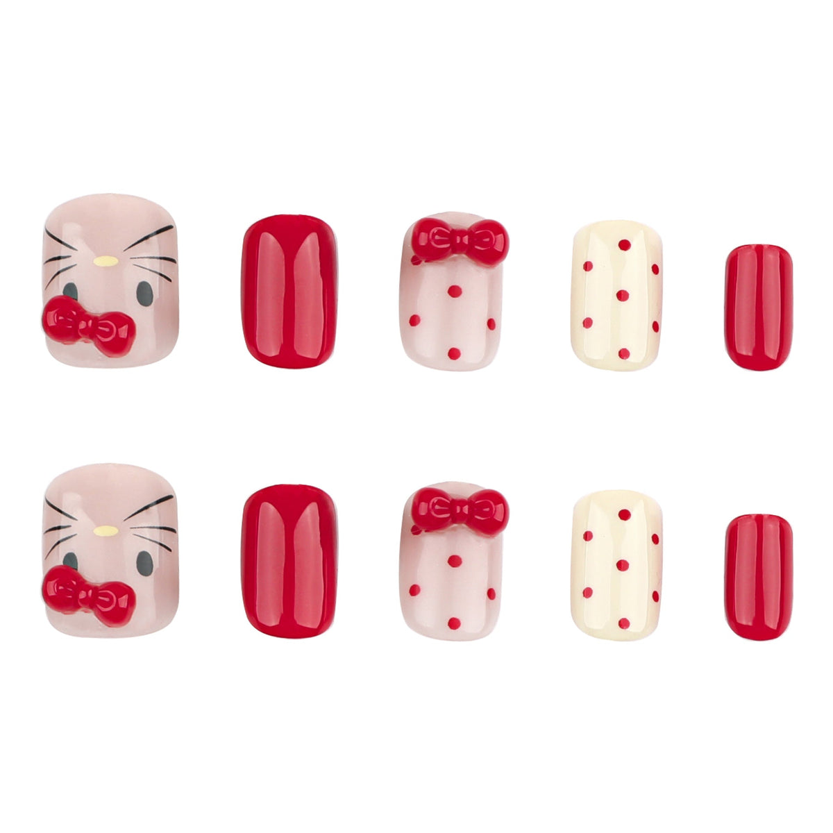 Autumn and winter sweet cat press-on nails three-dimensional point diamond bow removable manicure red polka dot – Image 5