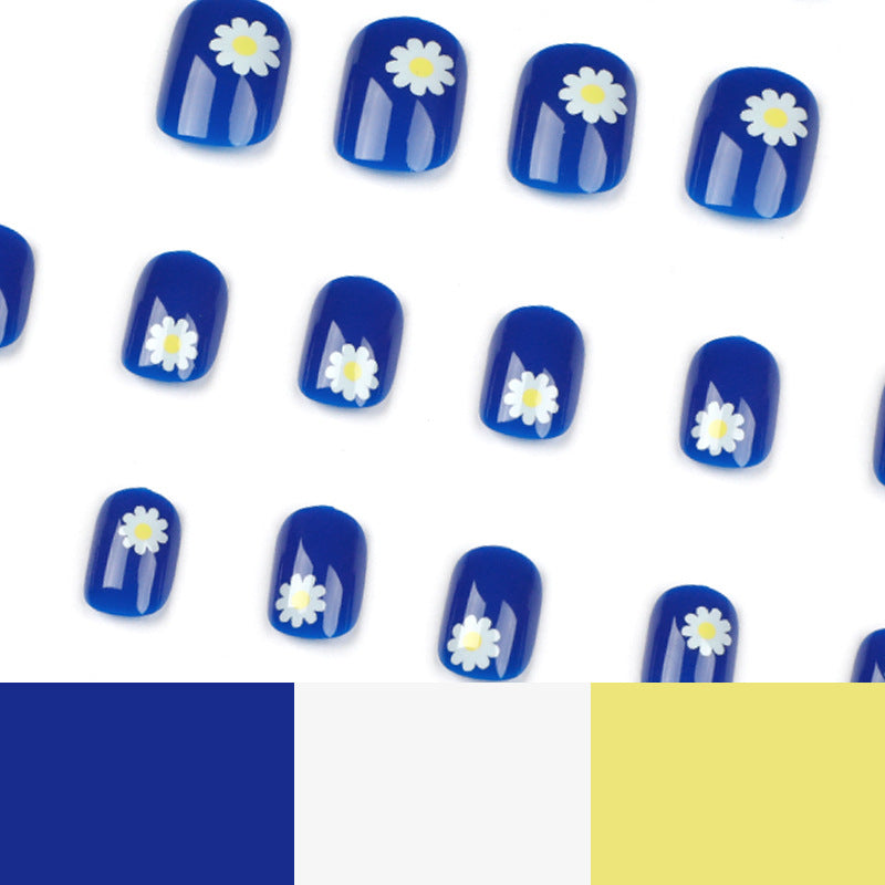 press on nails blue small daisy nails piece wholesale finished fake nails removable nails piece nails piece nails – Image 4