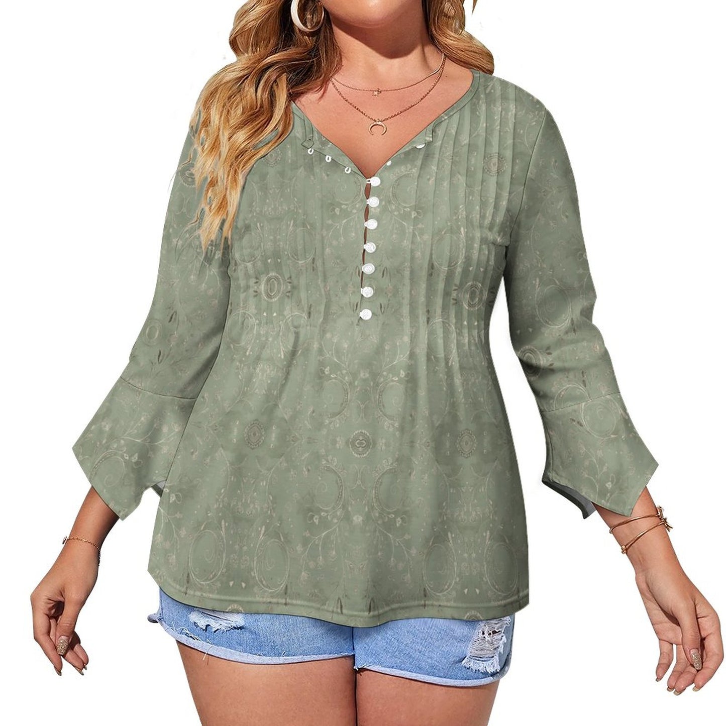 V-neck Women Top with Quarter Sleeve