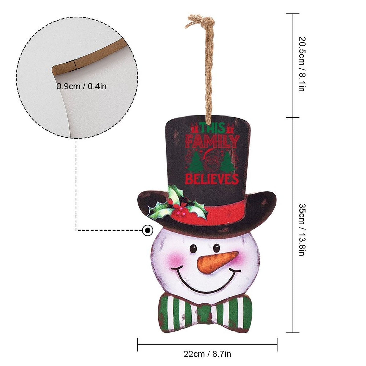 Wooden Christmas Snowman Ornament